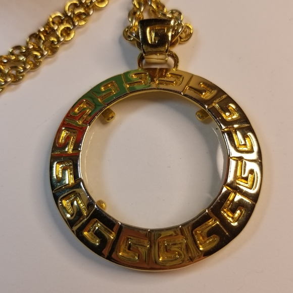 AUTHENTIC 90s GIVENCHY MONACLE GLASS SIGNED STAMPED PENDANT NECKLACE - Picture 10 of 12